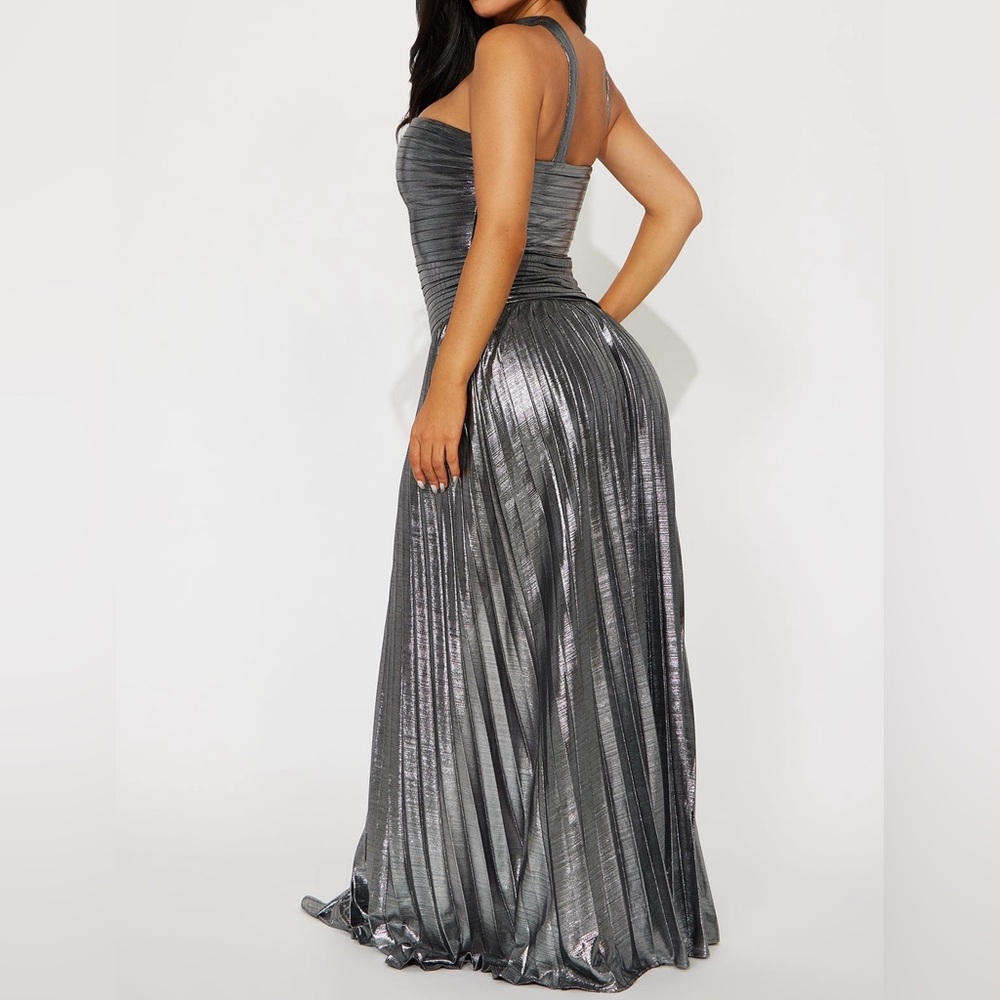 Fashion Nova Charlene Metallic Maxi Dress – Silver - Picture 5 of 5
